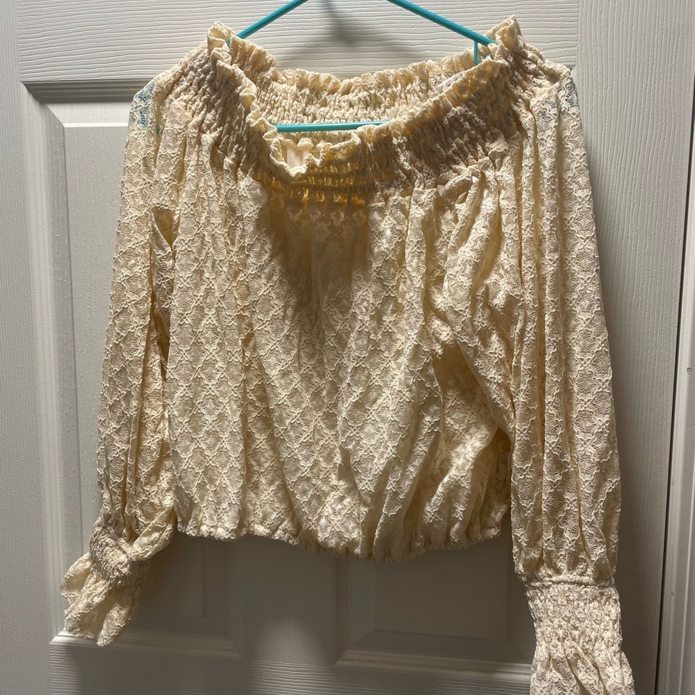 Elegant Cream Lace Off-Shoulder Top